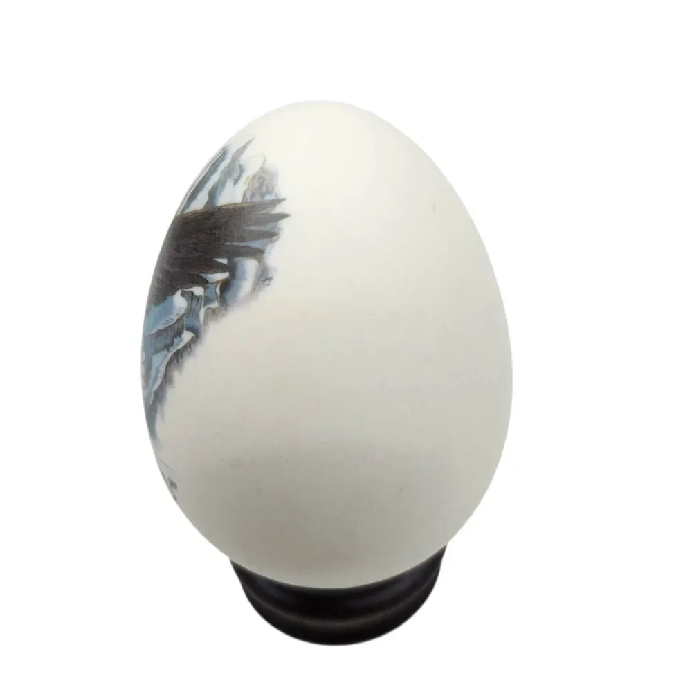 Eggzakly Collectors Egg Porcelain with Wood Stand Handmade Bald Eagle Soaring